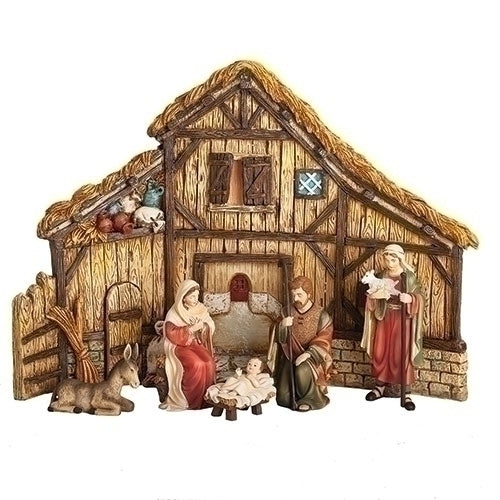 6 pc. Nativity Set w/ Stable Backdrop