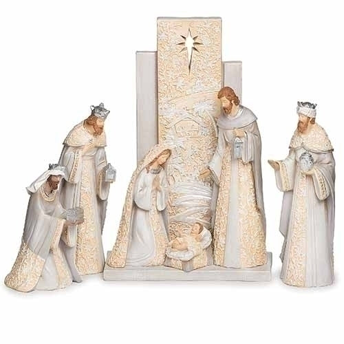Ivory/Gray 7 pc. Nativity Set w/ Backdrop