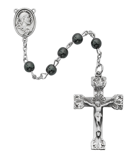 6mm Genuine Hematite Rosary w/ Sterling Silver Crucifix and Center