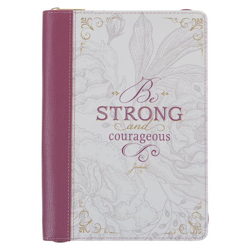 Strong and Courageous Faux Leather Journal with Zipper Closure