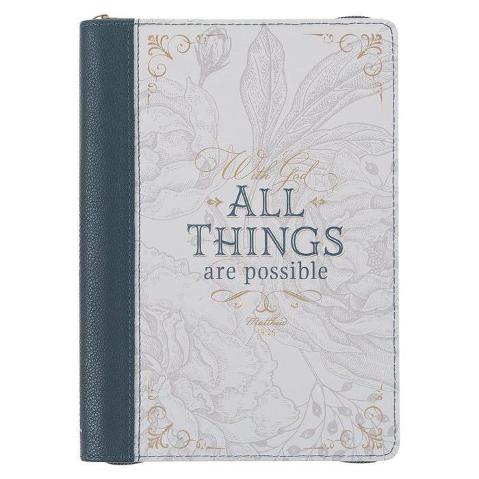 All Things are Possible Teal Faux Leather Journal with Zipper Closure