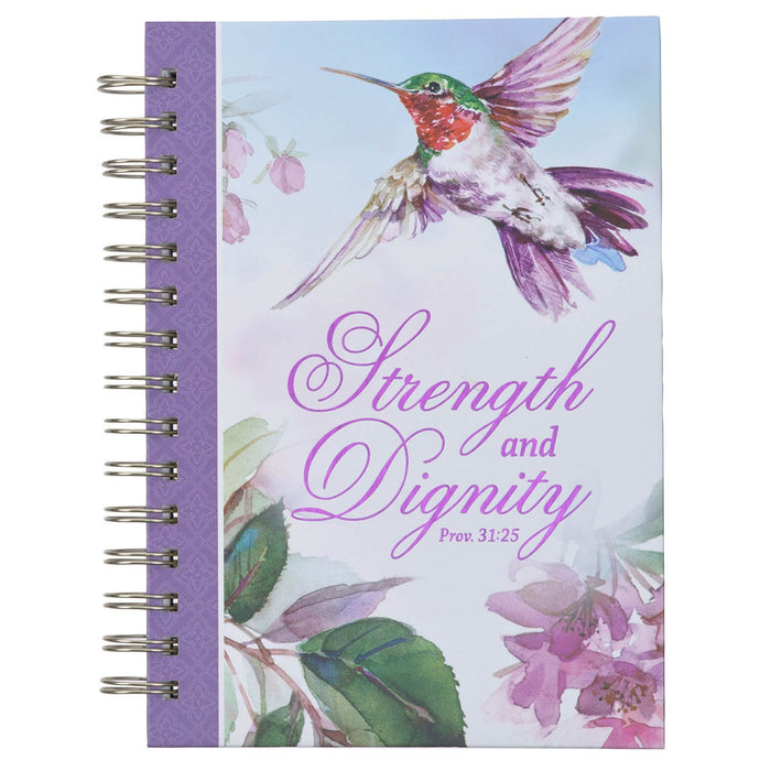 Strength and Dignity Purple Hummingbird Spiral Journal - Proverbs 31:25