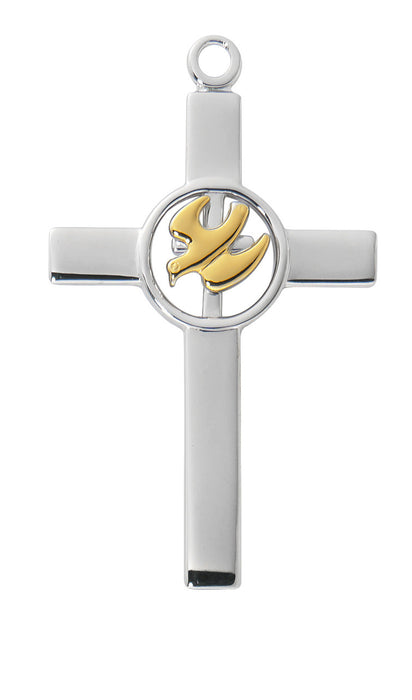 Holy Spirit Two-Tone Cross Necklace w/ 20" Chain - Sterling Silver