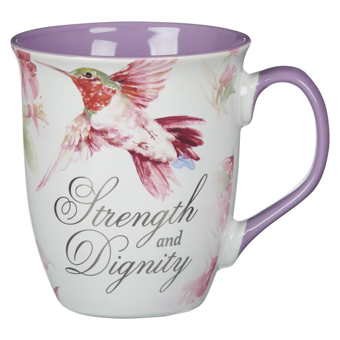 Strength and Dignity 14 oz Hummingbird Ceramic Coffee Mug - Proverbs 31:25