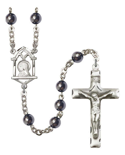 6mm Hematite Madonna Rosary w/ Sterling Silver Crucifix and Center