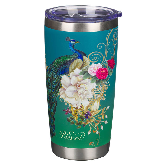 Blessed Peacock 18 oz Stainless Steel Travel Tumbler - Jeremiah 17:7
