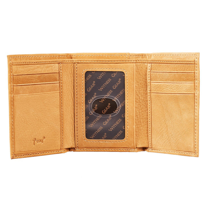 Wings Like Eagles Tan Full Grain Leather Trifold Wallet