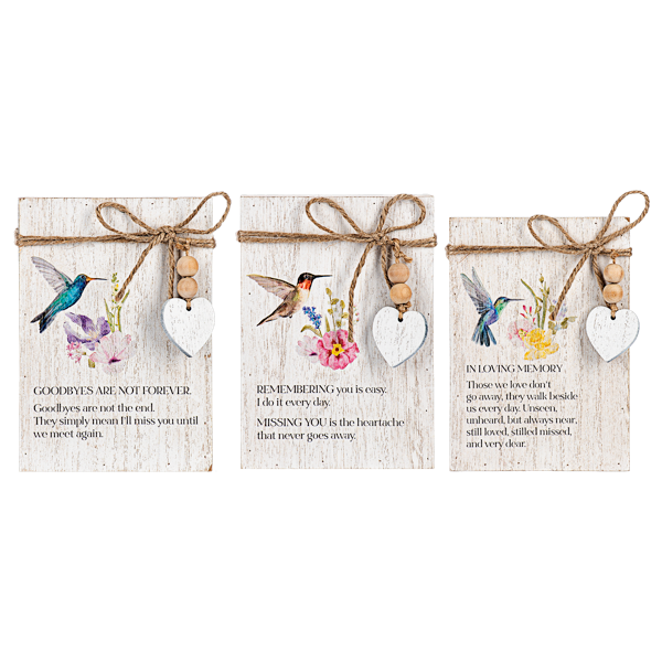 Hummingbird Memorial Message Block w/ Beaded Heart
