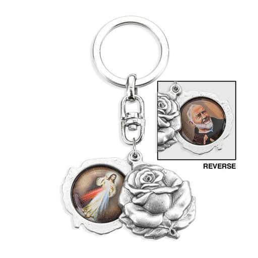 Divine Mercy and Padre Pio Rose Keychain