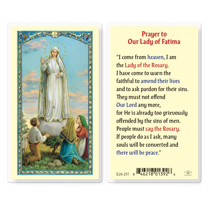 Our Lady of Fatima Laminated Holy Card