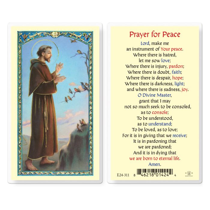 St. Francis of Assisi "Prayer for Peace" Laminated Holy Card