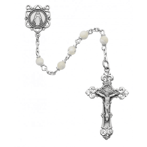 Sterling Silver Mother of Pearl Rosary 5mm Bead