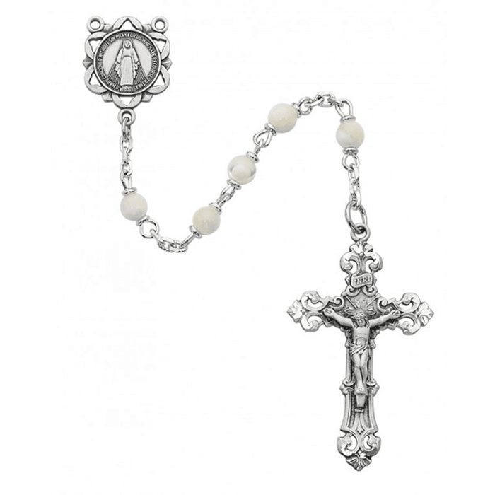 Sterling Silver Mother of Pearl Rosary 5mm Bead