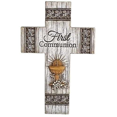 First Communion Wood Grain Design Cross