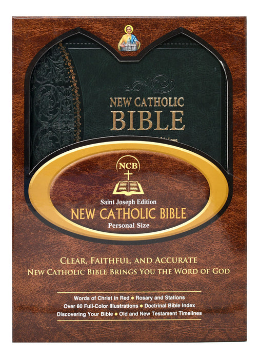 Green Leather St. Joseph New Catholic Bible - Personal Size