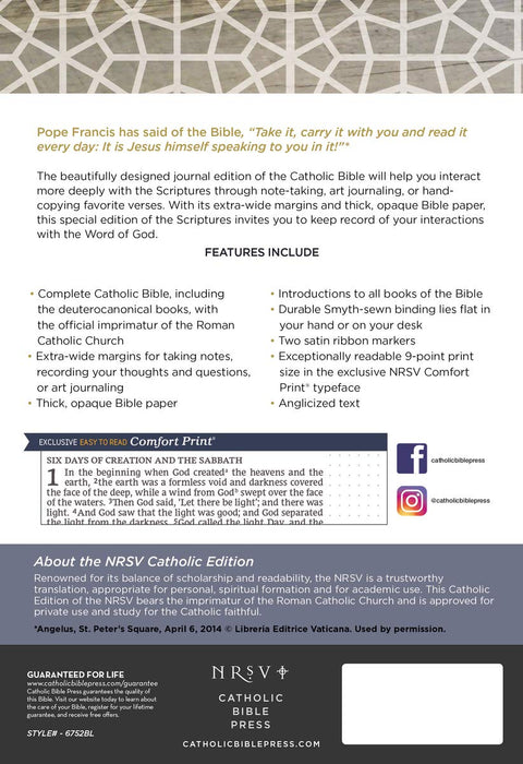Catholic Bible: Journal Edition NRSV Blue Hardcover