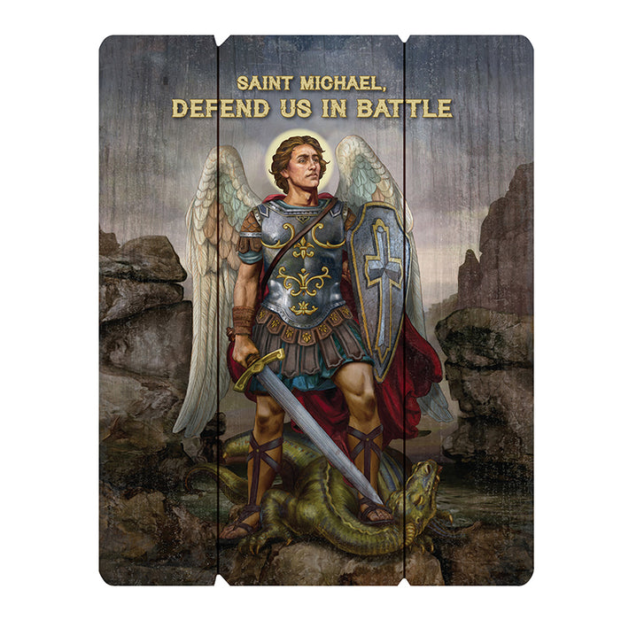 St. Michael Wood Panel Wall Art 12"x15"