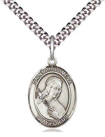 St. Philomena Medal w/ 24" Chain - Sterling Silver