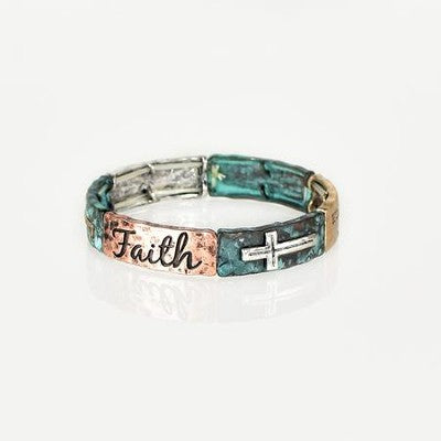 Faith, Prayer, Cross Metal Bracelet