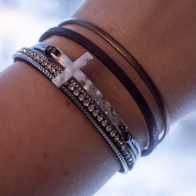 Metal Cross, Magnetic Bracelet, Black