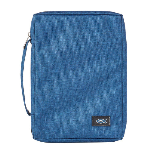 Blue Poly-canvas Bible Cover with Ichthus Fish Badge