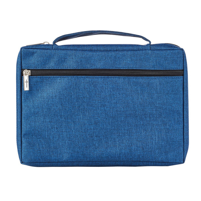 Blue Poly-canvas Bible Cover with Ichthus Fish Badge