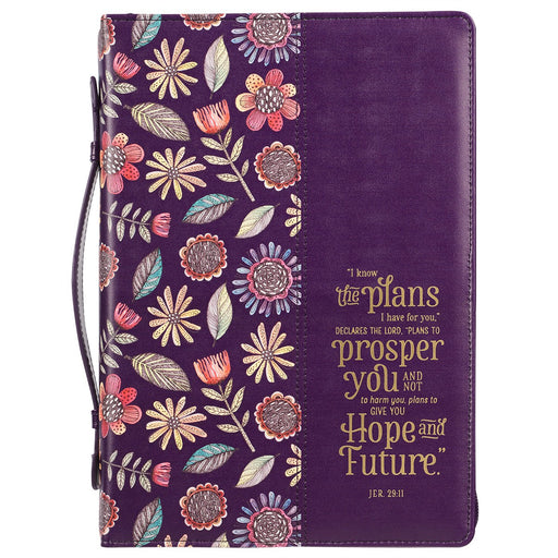 I Know the Plans Purple Floral Faux Leather Fashion Bible Cover - Large