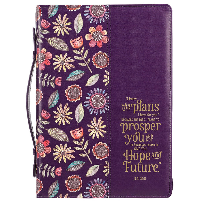 I Know the Plans Purple Floral Faux Leather Fashion Bible Cover - Large