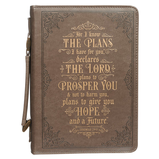 For I know the Plans Brown Faux Leather Classic Bible Cover - Large