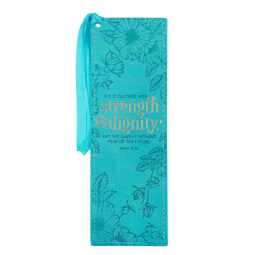 Strength & Dignity Teal Faux Leather Bookmark