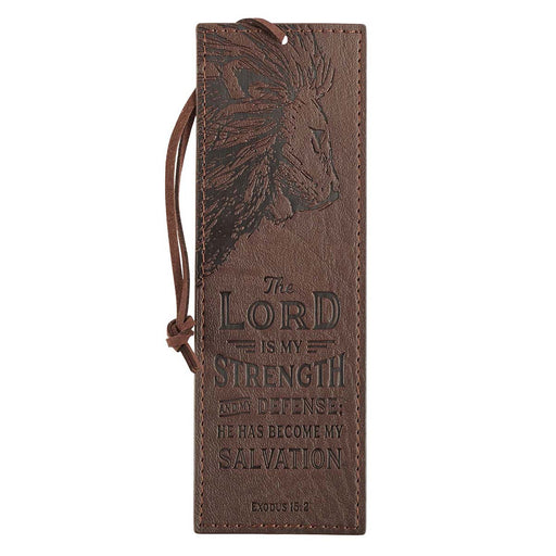 The Lord Is My Strength Brown Faux Leather Bookmark