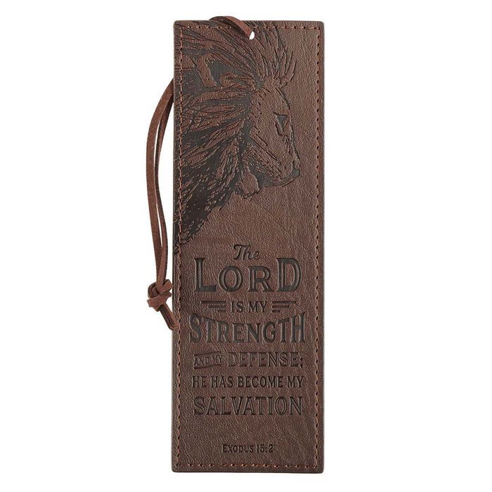 The Lord Is My Strength Brown Faux Leather Bookmark