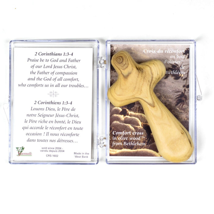 Olive Wood Comfort Cross 3.75" w/ Case and Prayer Card