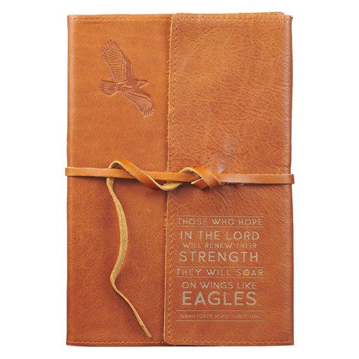 Wings of Eagles Saddle Tan Full Grain Leather Journal with Wrap Closure