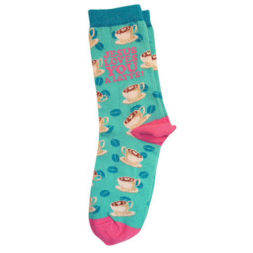 Bless My Sole Crew Socks - Jesus Loves You A Latte