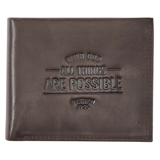 With God All Things Are Possible Brown Genuine Leather Wallet