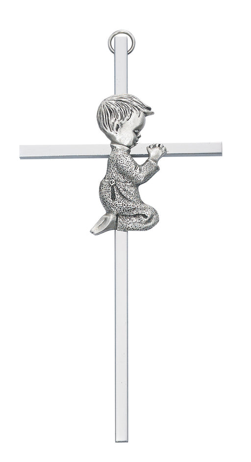 Praying Boy Silver Cross 6"