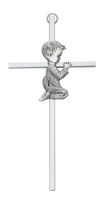 Praying Boy Silver Cross 6"