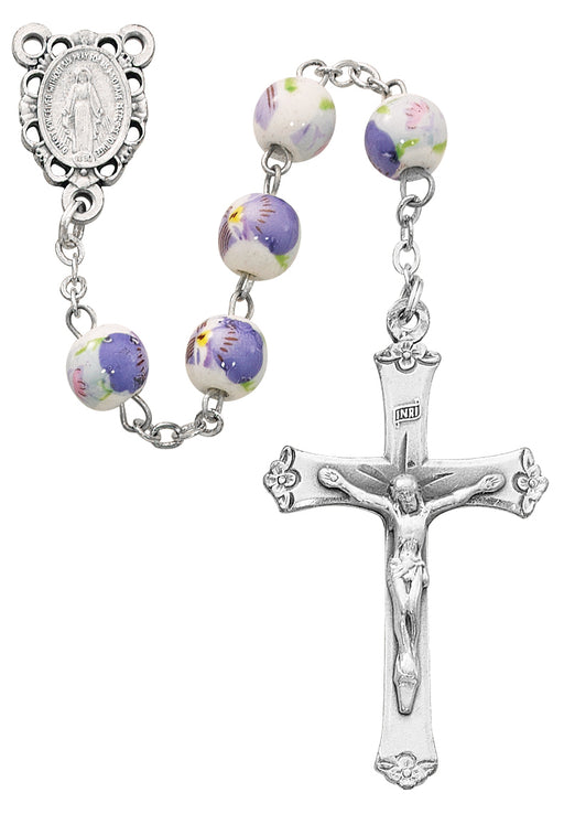 Purple Ceramic Flower 8mm Rosary