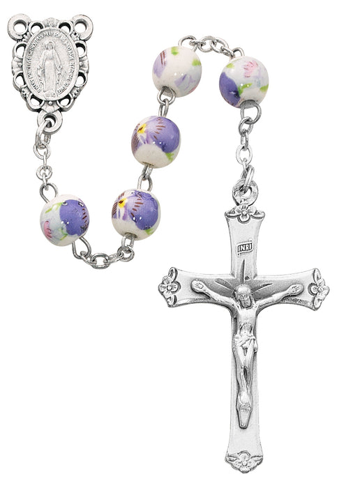 Purple Ceramic Flower 8mm Rosary