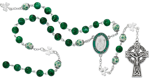 St. Patrick 8mm Green Marble Irish Rosary