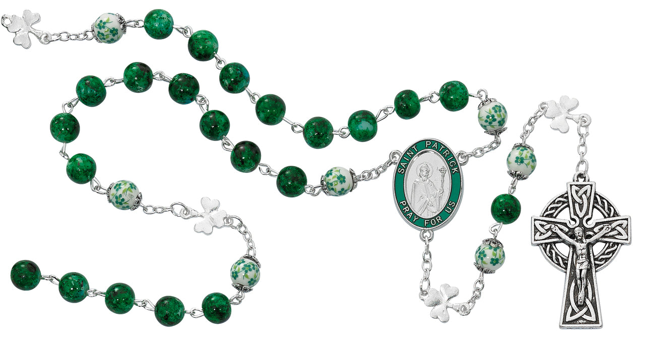 St. Patrick 8mm Green Marble Irish Rosary