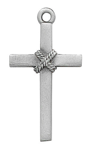Cross Necklace w/ Rope Design on 18" Chain - Pewter