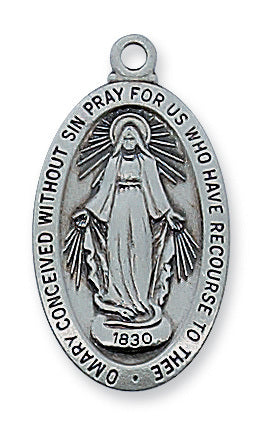 Miraculous Medal w/18" Chain - Antique Silver