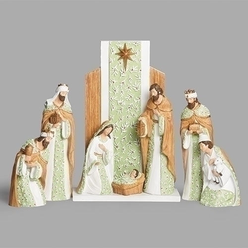 Mistletoe and Wood Pattern 8 pc. Nativity Set