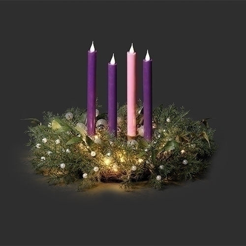 Lighted Pine / Silver Advent Wreath
