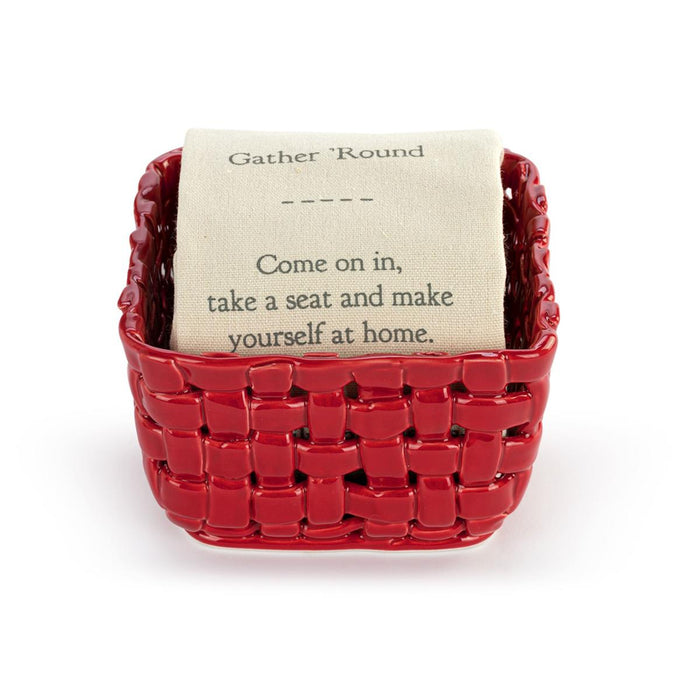 Red Ceramic Berry Dish with Towel