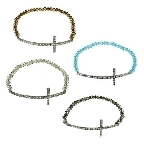 Crystal Side Cross Stretch Bracelet - Choose your Color