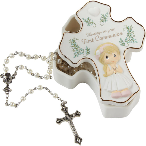 Precious Moments First Communion Girl Keepsake Cross Box w/ Rosary