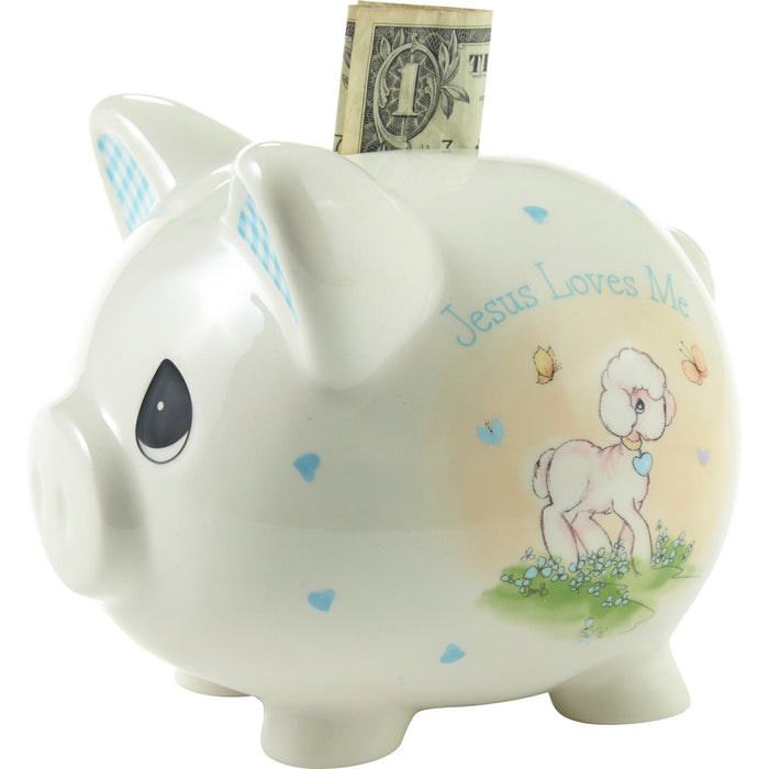 Jesus Loves Me Blue Piggy Bank